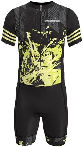 Triathlon Suits Men Elite Short Sleeve Trisuit Slimsuit Cycling Running Swimming Jumpsuit Gel Padded