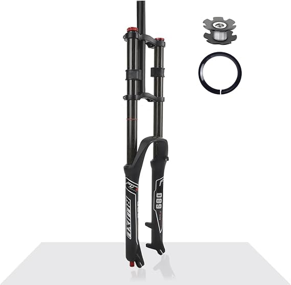 Mountain Bike Suspension Forks 26 Inch Disc Brake MTB Gold Fork 1-1/8" Straight DH Air Fork Travel 135mm Rebound Adjust 1-1/2" Conical Double Shoulder Downhill Fork QR 9mm Manual ckout