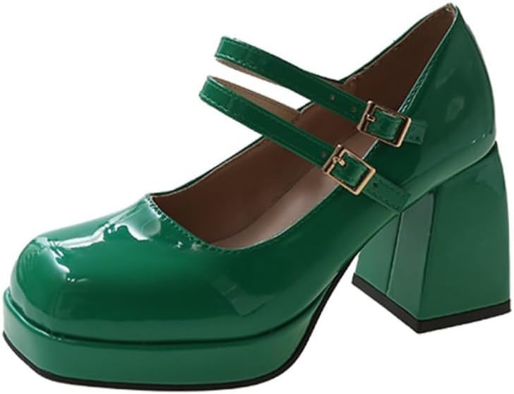 Ulalaza Womens Platform Mary Janes Dress Pumps Chunky Platform Shoes Patent Leather Gothic Lolita Sweet Toe Ankle