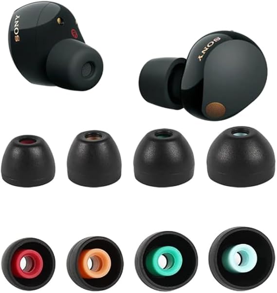 Zotech Replacement Silicone Eartips Set for Sony WF-1000XM4, WF-1000XM5 Earbuds, XS/S/M/L, 4 Pair, Black