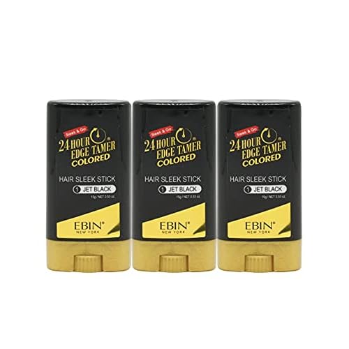 EBIN NEW YORK 24 Hour Colored Sleek Stick, Jet Black, 3pack 0.53oz Each - Covers Gray Roots, No Flaking, No Residue, Strong Hold for All Hair Types