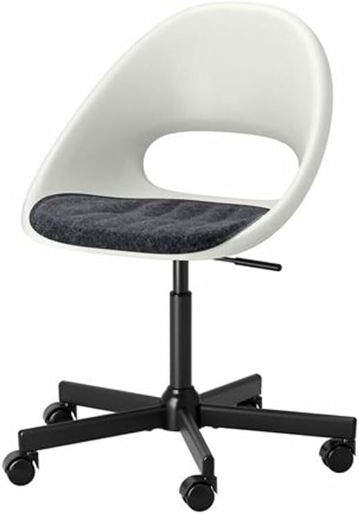 IKEA LOBERGET/MALSKAR Çalışma Sandalyesi, Beyaz-Koyu Gri, Minderli, Ayarlanabilir Yükseklik