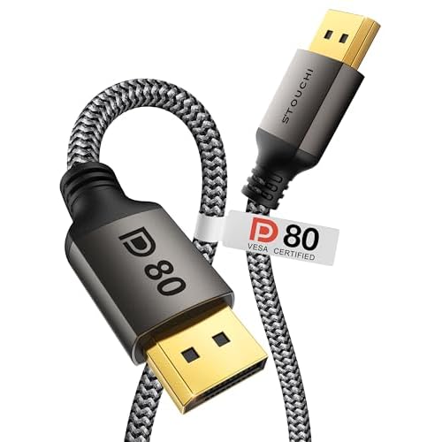 Stouchi VESA Certified DisplayPort 2.1 Cable 6.6FT, 80Gbps UHBR20 [16K 8K 4K@540Hz] DP Cord, Support FreeSync G-Sync, DSC 1.2a, Snag-Free Connector for RTX 50904090, RX 9070,Gaming Monitor