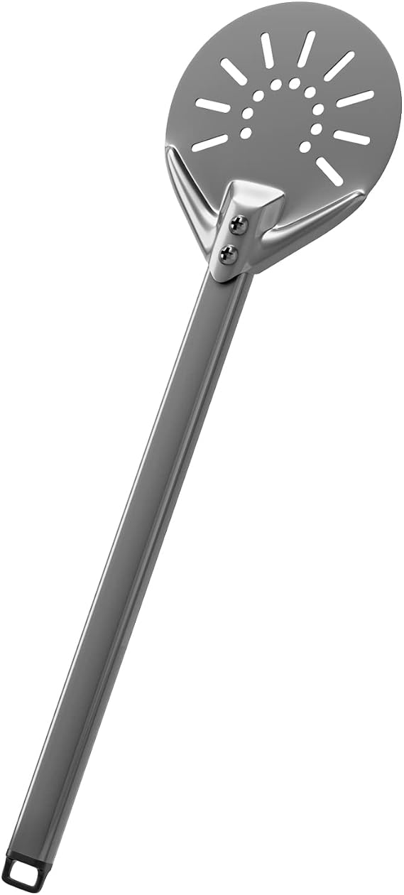 Pizza Turning Peel 7 Inch Round Head Long Handle Lightweight Metal Pizza Paddle Stainless Steel Perforated Pizza Peel Spinner Pizza Oven Accessories for Baking Pizza