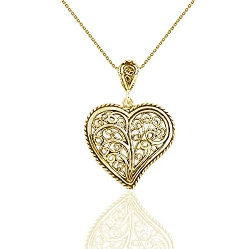 Filigranist 925 Sterling Silver Filigree Art Heart, Flying Butterfly or Dragonfly Women Pendant Necklace with 182 Sterling Silver Rolo Chain, Gift Boxed