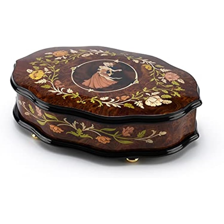Remarkable Scalloped Shaped 18 Note Royal Dancing Couple Italian Music Box - Many Songs to Choose - Away in a Manger