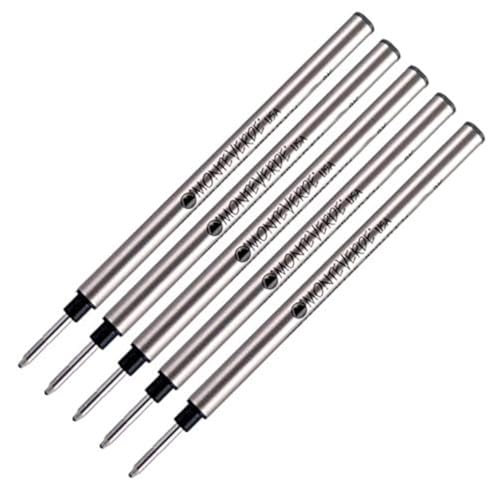 5 pack - Monteverde Capless Rollerball Pen Refills Compatible With Pelikan Rollerball Pens, Medium Bulk Packed Black