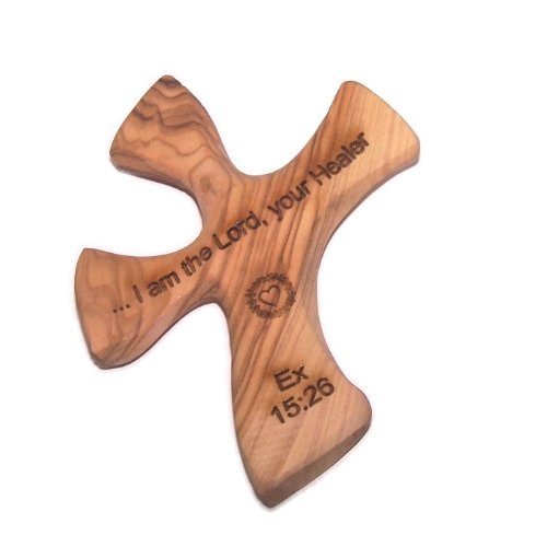 Holy Land Market Olive Wood Healing Cross - Complete Package with Prayers & Certificate, 4.5 x 3.6 in, Healing Hand Cross