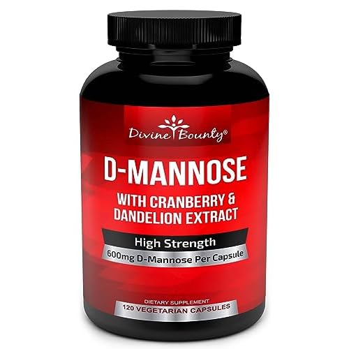 Divine Bounty D-Mannose Capsules - 600mg D Mannose Powder per Capsule with Cranberry and Dandelion Extract to Support Normal Urinary Tract Health - 120 Veggie Capsules