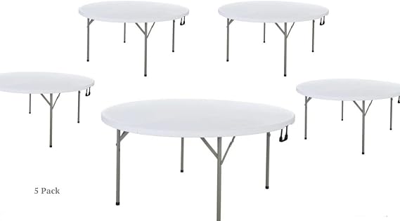 5 Pack 150 Cm / 60 Inch Round Bi-Folding Table Portable Table Round Banquet Tables Round Fold Out Table Portable Bar Table For Party Round Table Round Fold Out Table Round Bi-Folding Table For 6