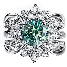 CannyCat Fancy Vivid Blue Green Moissanite Wedding Band Ring Set for Women 4.2 cttw Moissanite Engagement Rings Platinum-Plated Sterling Silver Wrap Guard Enhancers Anniversary Bridal Sets (size-8)