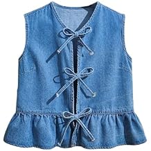 SweatyRocks Girl's Sleeveless Denim Top Tie Front Ruffle Jean Vest