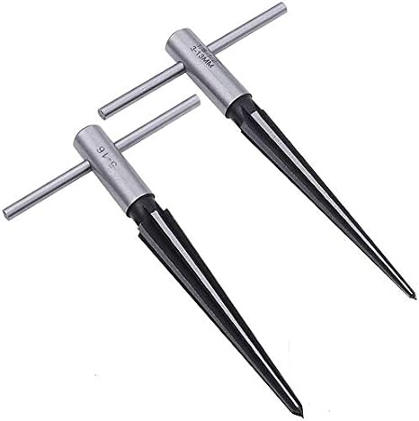 Tzong T Handle Taper Reamer Set 3-13mm(1/8''-1/2'') & 5-16mm(12"-5/8") Bridge Pin Hole Hand Held Tapered Reamers 6 Fluted Chamfer Reaming Guitar Woodworker Luthier Tool