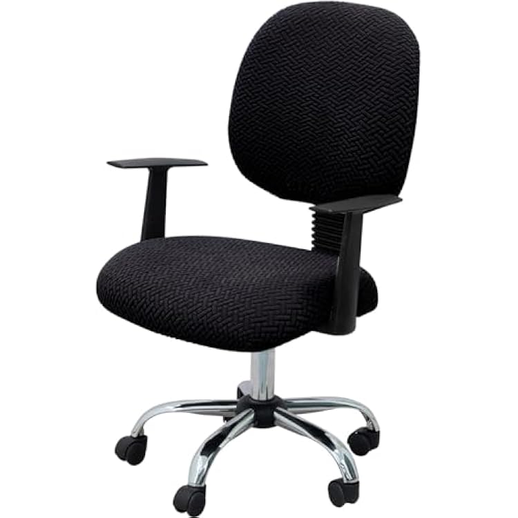 Split Office Chair Cover, Jacquard Removable Washable Office Computer Chair Seat Covers, Anti-dust Desk Chair Seat Protector for Universal Desk Rotating Chair,Black