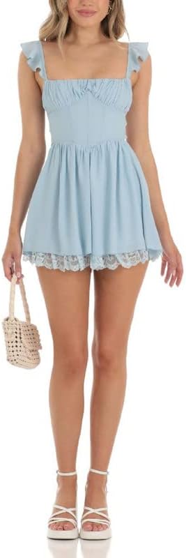 Women Summer Spaghetti Strap Mini Dress Sexy V Neck Backless A Line Short Dress Casual Sleeveless Floral Cami Dress