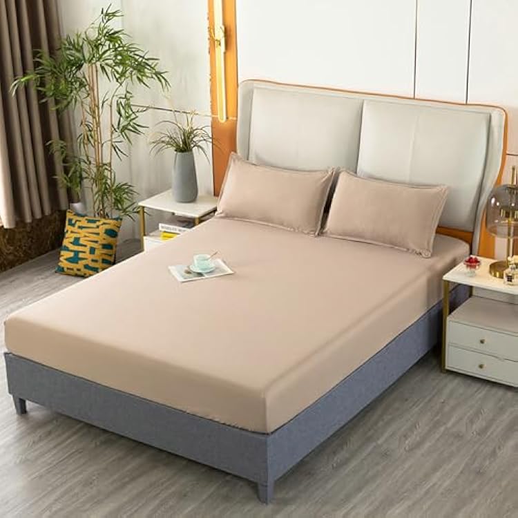 King Fitted Sheets Only, Cotton Solid Color Fitted Sheets Easy Care, Light Camel, C-King 87 x 71