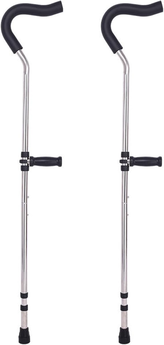 Adjustable Underarm Crutches, Adult Walking Crutches, 10-Speed Height Adjustable, Spring Shock Absorption, Suitable for Men/Women, 1 Pair