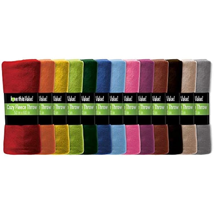 Imperial Home 50x60 Soft Bulk Fleece Throw Blankets, Throw Blanket for Couch, Travel, Bed, Room, Fleece Travel Blanket, Lightweight Blanket, Fall Blankets & Throws, Cozy Blanket, 12 pk Multicolor