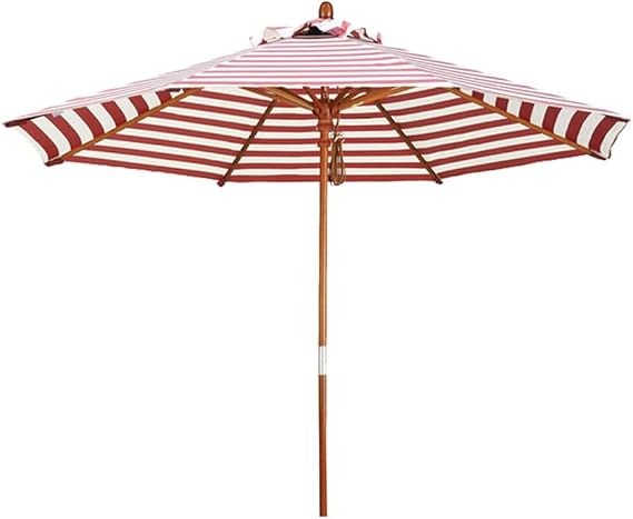 Outdoor Patio Striped Umbrella,9ft Wooden Beach Umbrella,UV Protection Garden Parasol,Market Table Sun Umbrella for Backyard Pool
