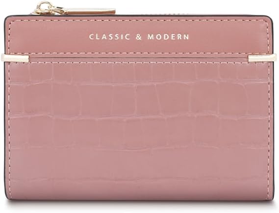 Fashion Wallet Bifold Fashion Purse Card Holder Organizer Ladies PU Wallet Change Pouch with 5 Card Slots Pink B