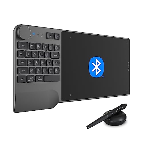 HUION Inspiroy Keydial KD200 Wireless Drawing Tablet, Bluetooth Graphic Tablet with Keyboard Dial 5 Customized Express Keys Battery-Free Pen, 8.9x5.6inch Art Tablet Work with Windows, Mac, Android