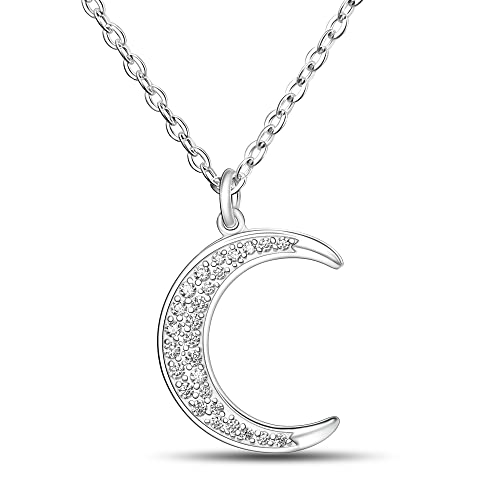 ELEGANZIA Star Necklaces For Women Crescent Moon Necklace Sterling Silver, Moon And Star Necklace as Moon Phase Necklace Crescent Moon Jewelry For Women, Silver Moon Star Necklaces for Teens
