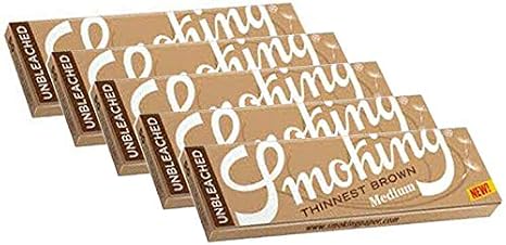 Smoking - "Thinnest" Edition Brown 1 1/4" Rolling Papers - 5 Booklets with 50 Leaves per Booklet (250 Total)