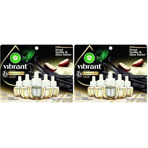 Air Wick Vibrant Plug In Scented Oil Refill,Infused with Essential Oils,Plug In Air Fresheners for Home,Sweet Vanilla & Shea Butter,Pack of 10