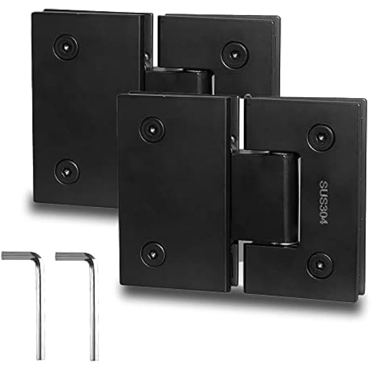 2 Pack 180 Degree Glass Shower Door Hinges, Frameless Glass Door Hinges, Heavy Duty 304 Stainless Steel Glasses to Glasses Hinge Bathroom Gate Clamp for 8-12 mm, Black