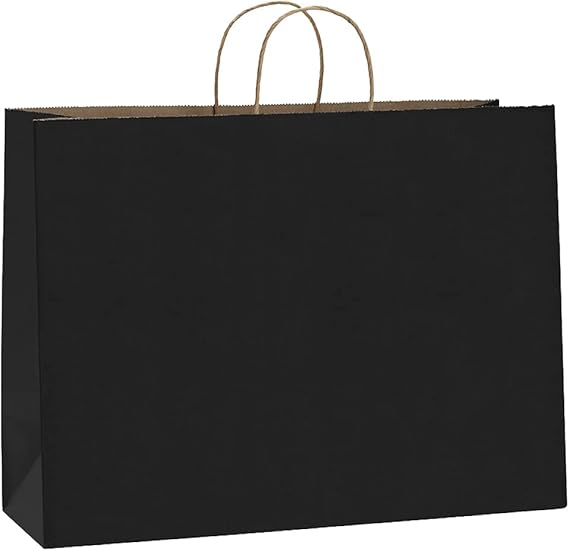 BagDream Kraft Black Paper Bags with Handles 16x6x12 Inch Large 100Pcs Bulk