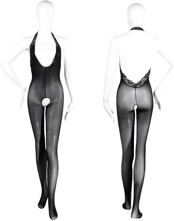 Sexy Beauty Deep V Open Neck, Glossy Body Stockings, Sexy Leotard Shape, Full Body Fishnet Tights, Open Crotch, Extreme Exposure