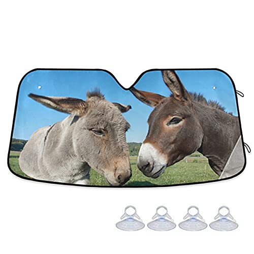 Donkey and Mule Front Windshield Sun Shade Funny for SUV Trucks Car, Accordion Folding Auto Front Window Sunshade Visor Shield Cover Protector 55x27.6 in