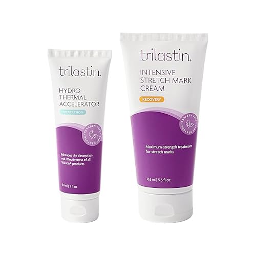 TriLASTIN Stretch Mark Cream & Serum Bundle - Intensive Stretch Mark Cream Treatment - Hyaluronic Acid Hydrothermal Accelerator - Maternity Skin Care Essential - 5.5 Oz Jar, 3 Oz Accelerator