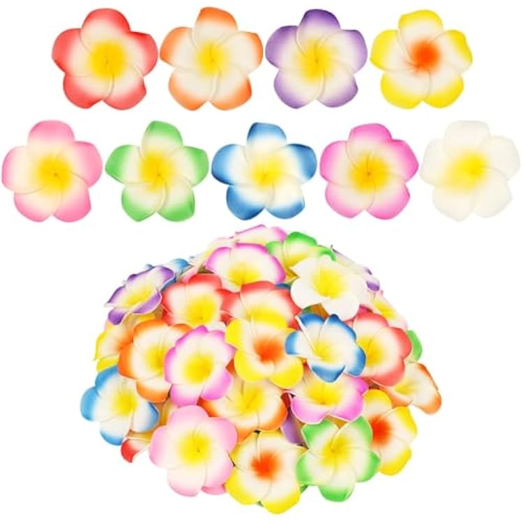 ATTGREAT Artificial Plumeria Flowers Bulk 9 Colors Small Fake Flower Heads Foam Frangipani Petals Floral Craft for Hair Wreath Leis Hat Home Wedding Hawaiian Luau Aloha Party Decoration