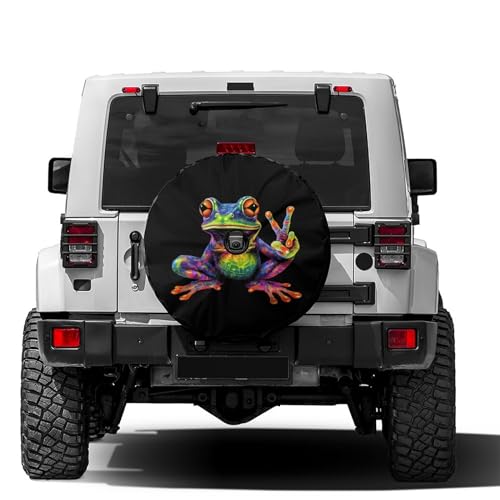 KiuLoam Peace Colorful Frog Tie Dye Swirl Spare Tire Cover with Backup Camera Hole Universal Sunscreen Waterproof Wheel Covers for Trailer RV SUV Truck and Many Vehicles 17 for Diameter 31-33