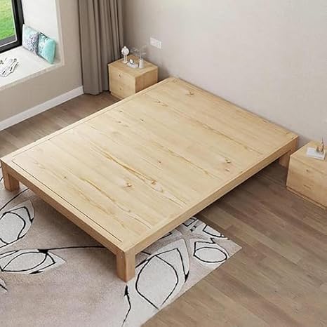 Solid Wood Platform Bed Frame, Japanese Joinery Design, Standard Size for Bedroom with Mattress, 39" W x 79" L (100 x 200 cm)