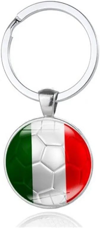 Art Attack Italian Flag Soccer Keychain, Italy National Football Team Accessories History Party Favor Fan Car Key Chain Ring Pendant Charm (Silver)