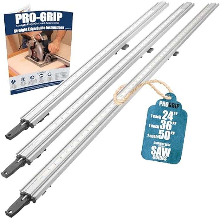 ProGrip Aluminum Edge Clamp Set of 3-24 36 50, Ideal for Cutting Large Sheets of Plywood & Dado Slots, Circular Saw Straight Edge Guide Clamps and Edge Saw Guide