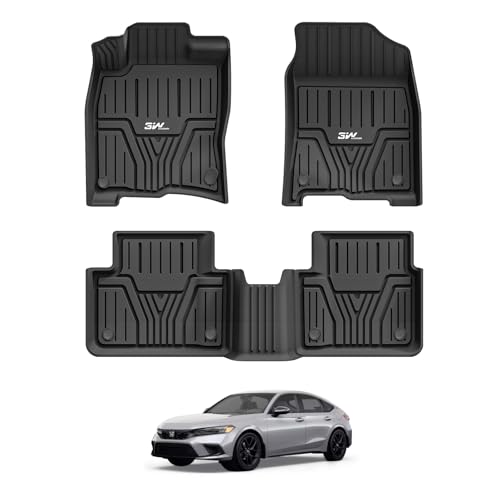 3W Floor Mats Fit for 2025 2024 2023 2022 Honda Civic Acura Integra Not Fit HybridManualHatchback, Custom Fit Floor Liner for 1st 2nd Row Full Set TPE All-Weather Car Liners Black