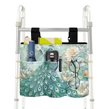 Peacock Flower Rollator Bag Tote Organizer for Universal Walkers with Compartment Walker Bags Mobility Aid Accessory Pouch for Seniors in Assisted Living