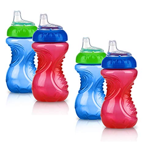 Nuby 4 Piece No Spill Easy Grip Trainer Cup 10 oz, BlueRed