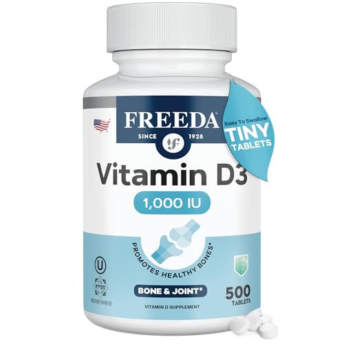 FREEDA Pure Vitamin D3 1000 IU Daily Maintenance Dose Bone Health, Joint, Muscle & Immune Support Vit D3 Vitamin D Supplement for Women & Men 25 mcg 1,000 IU Easy-to-Swallow 500 Tiny Tablets