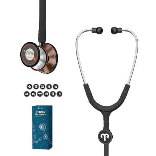 FriCARE Tunable Stethoscope - Dual Head Estetoscopio for Nurses, Doctors, Paramedics, Students, Smooth Black Tube, Mirror Copper Brown Finish Chestpiece