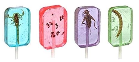 Hotlix Insect Sucker Lollipop Bundle - Pack of 4 - Scorpion, Ants, Cricket, And Worm - Flavors Vary - With Licensed Sticker - PACK OF 4,.4 PACK - 4 Count (Pack of 1)(B07DD4BNRM-3)