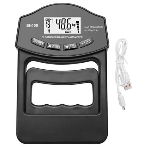Yeory Grip Strength Tester, 180kg396lb LCD Digital Hand Grip Dynamometer, Adjustable Grip Strength Meter, USBBattery-Operated Grip Tester, Hand Grip Strengthener, Black