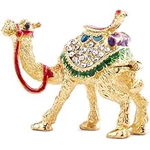 YU FENG 2.4" Golden Crystal Camel Figurines Decor Ornament,Golden Enamel Camel Statues Animal Trinket Jewelry Box Hinged Christmas Gift