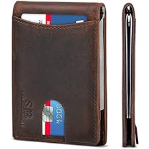SERMAN BRANDS RFID Blocking Slim Bifold Genuine Leather Minimalist Front Pocket Wallets for Men with Money Clip Thin Mens