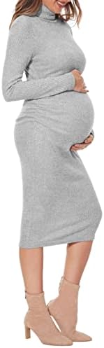 Classic-Fit Ribbed Knit Turtleneck Maternity DressSide Ruched Bodycon Dress Daily Fall