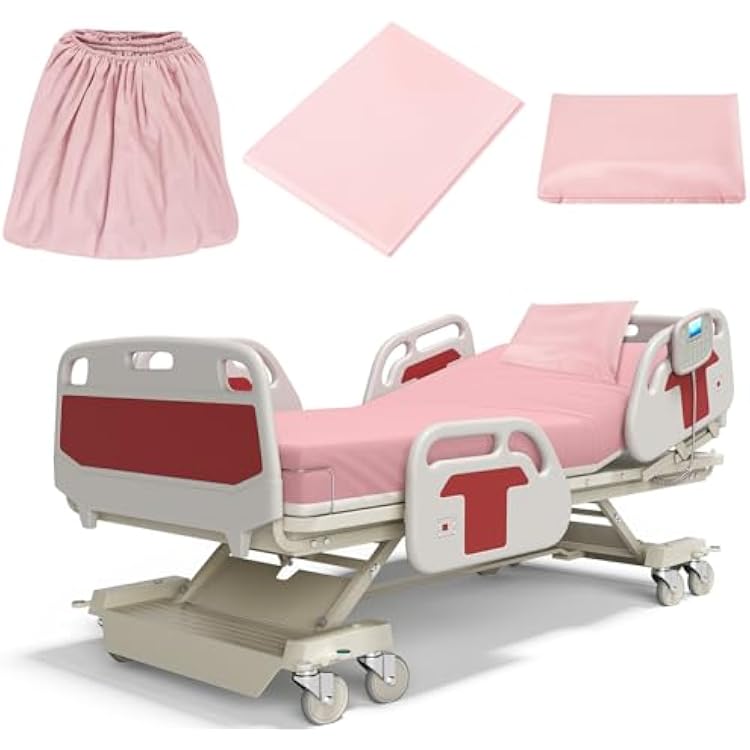 Moukeren 3 Pcs Hospital Bed Sheets Set Deep Pocket Fitted Sheet 36 with Elastic All Around Easy Care Knitted Jersey for HomeNursing Home Pink