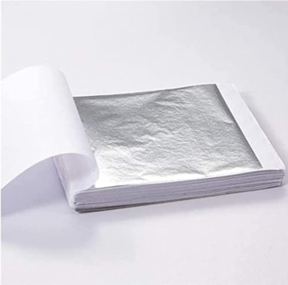 Leaf Sheets, Gold Foils Sheets, 8 by 8.cm Gilding Foil for Gilding, Resin Art, Decoration Crafting, Paintings, Arts Crafts, Nail Deco, Furniture 3.14 x 3.35 inches (Silver, 100)
